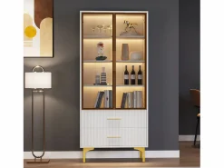 Merax Vitrina 2 puertas de cristal - LED - 70 x 35 x 150 cm - Tablero de partículas - Blanco Discount