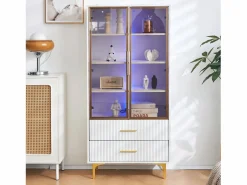 Merax Vitrina 2 puertas de cristal - LED - 70 x 35 x 150 cm - Tablero de partículas - Blanco Discount