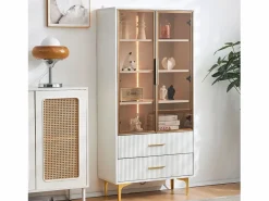 Merax Vitrina 2 puertas de cristal - LED - 70 x 35 x 150 cm - Tablero de partículas - Blanco Discount