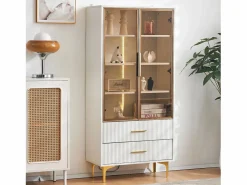 Merax Vitrina 2 puertas de cristal - LED - 70 x 35 x 150 cm - Tablero de partículas - Blanco Discount