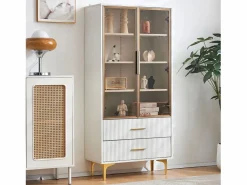Merax Vitrina 2 puertas de cristal - LED - 70 x 35 x 150 cm - Tablero de partículas - Blanco Discount