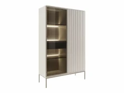 Vitrina 2 puertas y 1 cajón con LEDs de MDF y vidrio ahumado - y negro - OVILA^Vente-unique Online