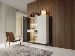 Vitrina 2 puertas y 1 cajón con LEDs de MDF y vidrio ahumado - y negro - OVILA^Vente-unique Online