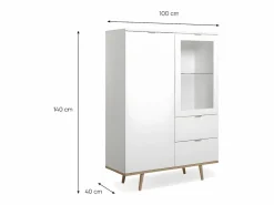 Calicosy Vitrina Para Vajilla|Vitrina 2 puertas y 2 cajones - Al. 140 cm - Copenhague