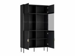 Vente-unique Vitrina 2 puertas y 4 estantes con luces LED - y dorado - NATANIEL Negro Sale