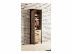 Vitrina alta colección TIVORA. Color roble y negro. LED incluidos^Meublorama Discount