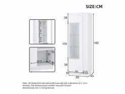 Vitrina alto brillo 60×40×180 cm - con iluminación LED - 1 puerta -^ModernLuxe Sale