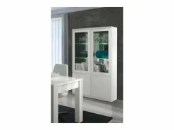 Meublorama Vitrina|Vitrina aparador FABIO - Brillante con LED - Estilo Diseño - 110 x 190 x 40 cm