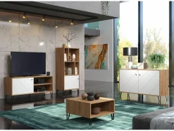 Les Tendances Vitrina|Vitrina artesanal Kidou roble y blanco mate 123 cm