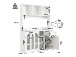 Vitrina blanca - Mueble de comedor con 5 puertas y 1 cajón - estantes regulables y luces LED Blanco Discount