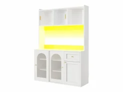 Vitrina blanca - Mueble de comedor con 5 puertas y 1 cajón - estantes regulables y luces LED Blanco Discount