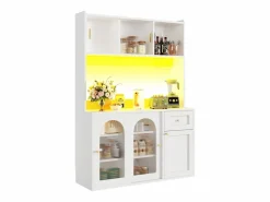 Vitrina blanca - Mueble de comedor con 5 puertas y 1 cajón - estantes regulables y luces LED Blanco Discount