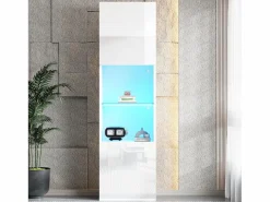 Vitrina blanca alto brillo con 2 puertas y 1 estante de cristal, LED incluido - 45x35x160cm^Hauss Spole Clearance