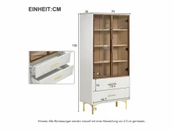 Hauss Spole Vitrina blanca con 2 puertas de cristal marrón y 2 cajones, LED incluido - 70x35x150cm Blanco