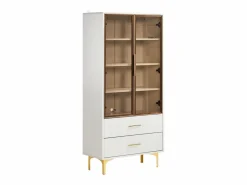 Hauss Spole Vitrina blanca con 2 puertas de cristal marrón y 2 cajones, LED incluido - 70x35x150cm Blanco