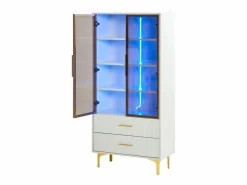 Hauss Spole Vitrina blanca con 2 puertas de cristal marrón y 2 cajones, LED incluido - 70x35x150cm Blanco