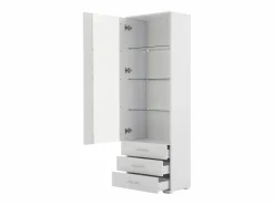 OKWISH Vitrina blanca con iluminación LED, 60x35x180 cm, 3 cajones, estilo moderno, para salón y oficina Blanco