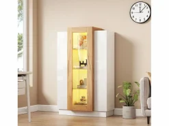 Hauss Spole Vitrina|Vitrina blanca 74x40x120cm con 3 puertas, 1 de ellas acrílica, estantes de cristal, LED incluido