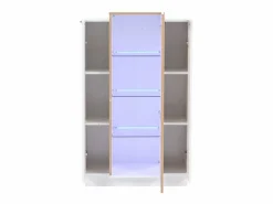 Hauss Spole Vitrina|Vitrina blanca 74x40x120cm con 3 puertas, 1 de ellas acrílica, estantes de cristal, LED incluido