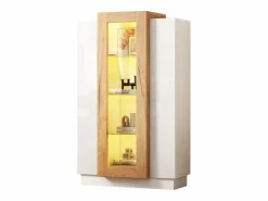 Merax Vitrina|Vitrina brillante - 74 x 40 x 120 cm - con 3 puertas + LEDs + estantes de almacenamiento - Aglomerado + cristal templado -