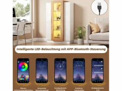 Merax Vitrina|Vitrina brillante - 74 x 40 x 120 cm - con 3 puertas + LEDs + estantes de almacenamiento - Aglomerado + cristal templado -