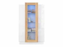 Merax Vitrina|Vitrina brillante - 74 x 40 x 120 cm - con 3 puertas + LEDs + estantes de almacenamiento - Aglomerado + cristal templado -