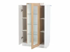 Merax Vitrina|Vitrina brillante - 74 x 40 x 120 cm - con 3 puertas + LEDs + estantes de almacenamiento - Aglomerado + cristal templado -