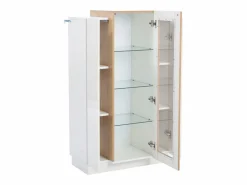 Merax Vitrina|Vitrina brillante - 74 x 40 x 120 cm - con 3 puertas + LEDs + estantes de almacenamiento - Aglomerado + cristal templado -
