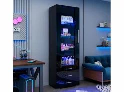 ModernLuxe Vitrina brillante - con LED - 3 cajones y estantes - 60x35x180 cm - MDF - Negro Sale