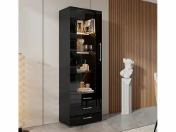 ModernLuxe Vitrina brillante - con LED - 3 cajones y estantes - 60x35x180 cm - MDF - Negro Sale