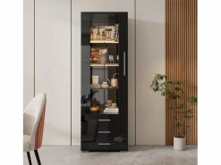 ModernLuxe Vitrina brillante - con LED - 3 cajones y estantes - 60x35x180 cm - MDF - Negro Sale