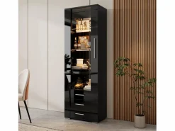 ModernLuxe Vitrina brillante - con LED - 3 cajones y estantes - 60x35x180 cm - MDF - Negro Sale