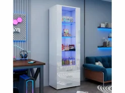 ModernLuxe Vitrina|Vitrina brillante - con LED - 3 cajones y estantes - 60x35x180 cm - MDF -