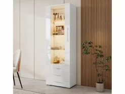 ModernLuxe Vitrina|Vitrina brillante - con LED - 3 cajones y estantes - 60x35x180 cm - MDF -