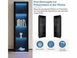 Merax Vitrina|Vitrina brillante con LED - 55 x 38 x 166 cm - 3 estantes de cristal - armarios altos de almacenaje - aglomerado -