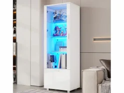 Merax Vitrina|Vitrina brillante con puertas de acrílico - 50 x 40 x 160 cm - con LED + 3 estantes - Acrílico + aglomerado -