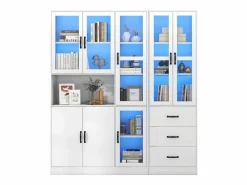 Merax Vitrina|Vitrina combinada moderna con 8 puertas y 3 cajones - LED - Madera MDF - Lacado - 180 x 40 x 200 cm