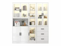 Merax Vitrina|Vitrina combinada moderna con 8 puertas y 3 cajones - LED - Madera MDF - Lacado - 180 x 40 x 200 cm