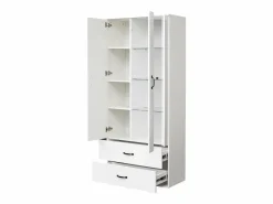 Vitrina con 16 luces LED de colores, 2 cajones y 2 puertas, blanca.^Hauss Spole New