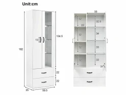 ModernLuxe Vitrina|Vitrina con 2 puertas y 2 cajones y LED - Alto 180cm -
