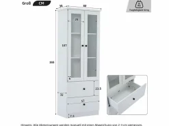 Merax Vitrina|Vitrina con 2 puertas y 2 cajones - 60 x 36 x 165 cm - LEDs - Estantes regulables - Tablero de partículas + MDF -
