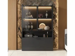 Merax Vitrina|Vitrina con 3 puertas y 1 compartimento - 80 x 35 x 120 cm - LEDs - Tablero de partículas y cristal -