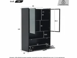Merax Vitrina|Vitrina con 3 puertas y 1 compartimento - 80 x 35 x 120 cm - LEDs - Tablero de partículas y cristal -