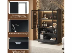 Merax Vitrina|Vitrina con 3 puertas y 1 compartimento - 80 x 35 x 120 cm - LEDs - Tablero de partículas y cristal -