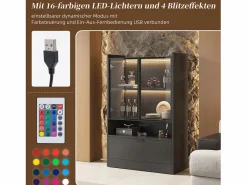 Merax Vitrina|Vitrina con 3 puertas y 1 compartimento - 80 x 35 x 120 cm - LEDs - Tablero de partículas y cristal -