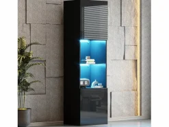 Vitrina con 2 puertas y 1 estante de cristal - 45 x 35 x 160 cm - LEDs - Tablero de partículas - brillo^Merax