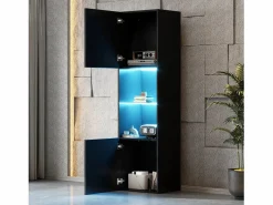 Vitrina con 2 puertas y 1 estante de cristal - 45 x 35 x 160 cm - LEDs - Tablero de partículas - brillo^Merax