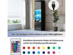 Vitrina con 2 puertas y 1 estante de cristal - 45 x 35 x 160 cm - LEDs - Tablero de partículas - brillo^Merax