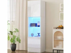 Merax Vitrina|Vitrina con 2 puertas y 1 estante de cristal - 45 x 35 x 160 cm - LEDs - Tablero de partículas - brillo
