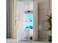Merax Vitrina|Vitrina con 2 puertas y 1 estante de cristal - 45 x 35 x 160 cm - LEDs - Tablero de partículas - brillo